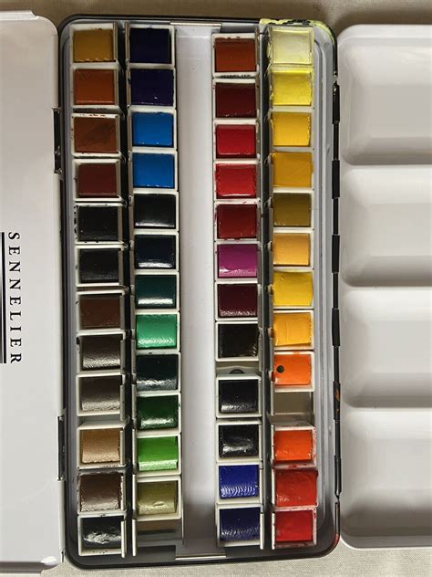 sennelier watercolour metal box half pan classic set of 48|sennelier french paint pans.